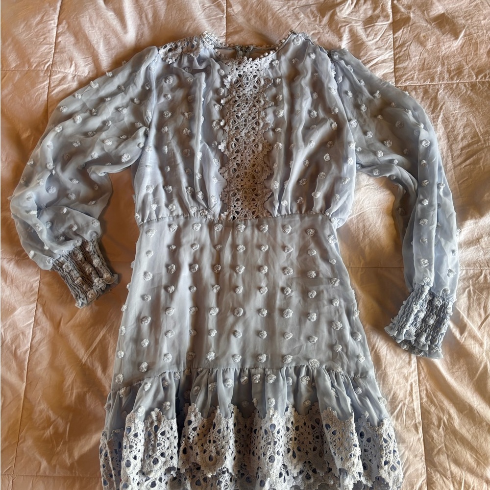 Light Blue Swiss Dot Lace Mini Dress